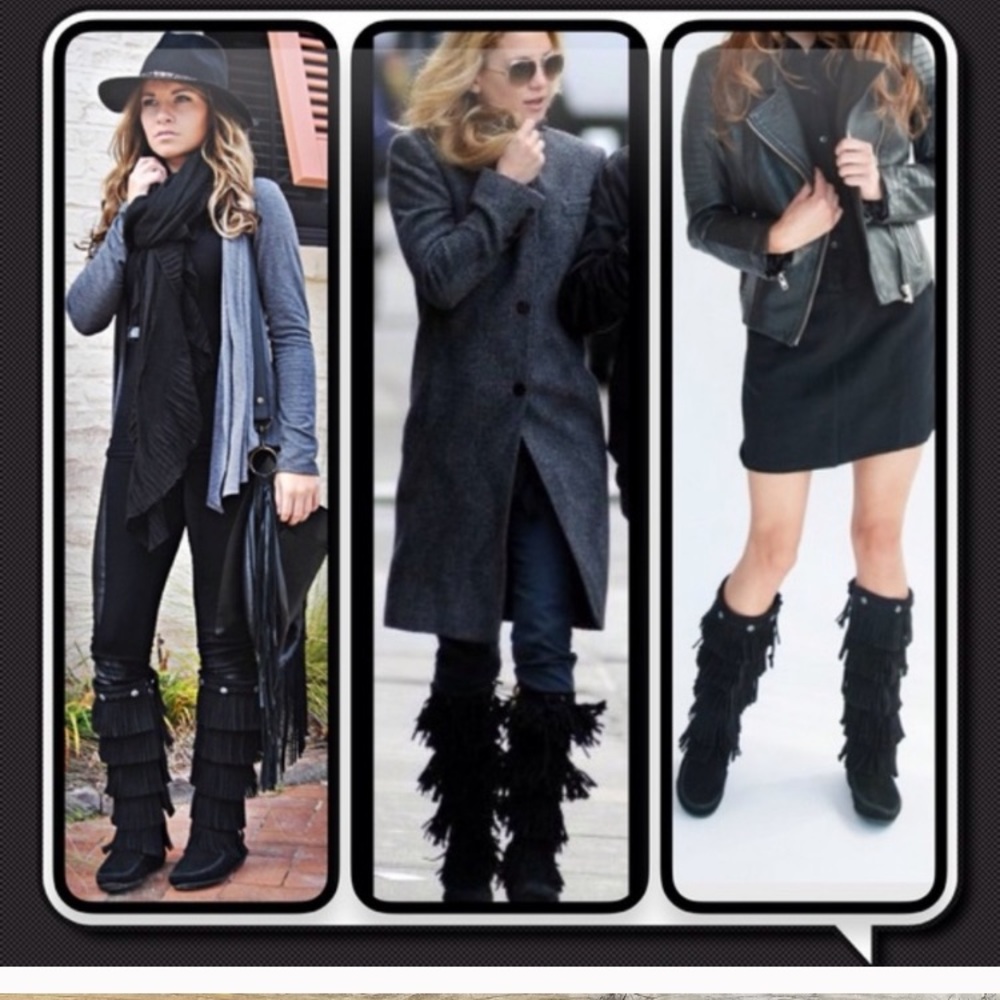 Fringe Knee-High Women's Boots - Black